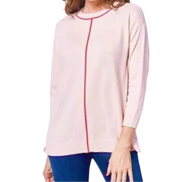 Isaac Mizrahi Drop Shoulder Sweater Contrast Piping Soft Lt pink Womens 1X NWOT - Picture 1 of 9